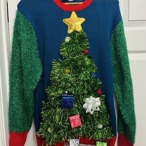 Festive Ugly Christmas Tree Sweater - Green & Blue